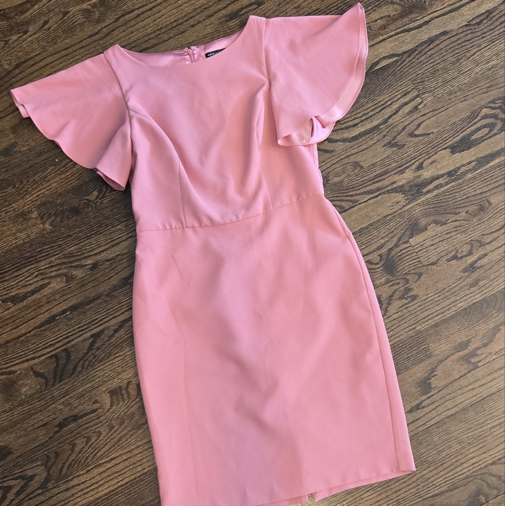 White House Black Market Pink Flutter Sleeve Midi Dress